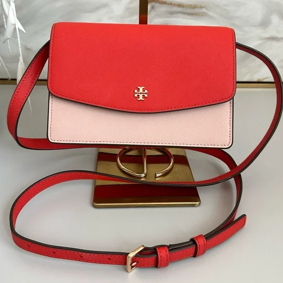 Like New Tory Burch EMERSON COLOR BLOCK MINI in BRIGHT SAMBA /PINK QUARTZ - Picture 3 of 12